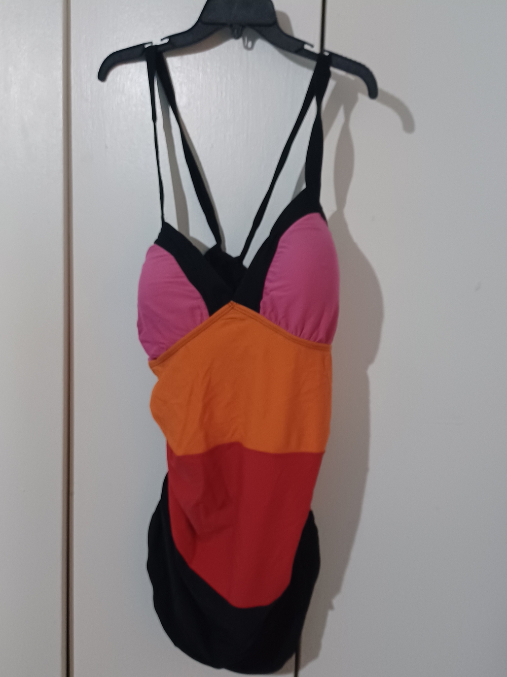 Lane Bryant Multicolor Colorblock Swimsuit - Pink, Orange, Black
